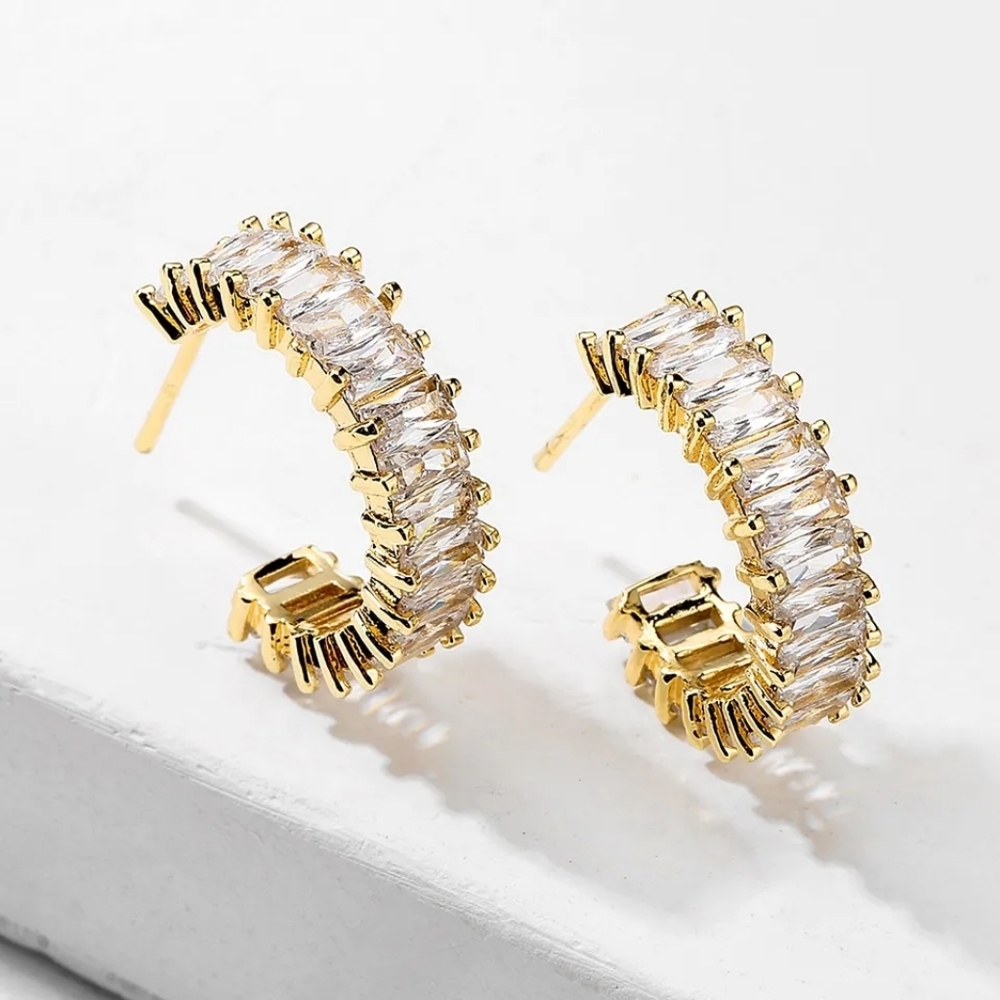 Gold and CZ Earrings - Picture 3 of 4